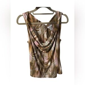 Cache Brown Pink Cream Cowl Neck Tank Top | size Medium | Vintage Y2K